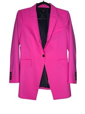 Theory Etiennette Blazer Womens 4 Pink Jacket Wool Tailored Single Button Career